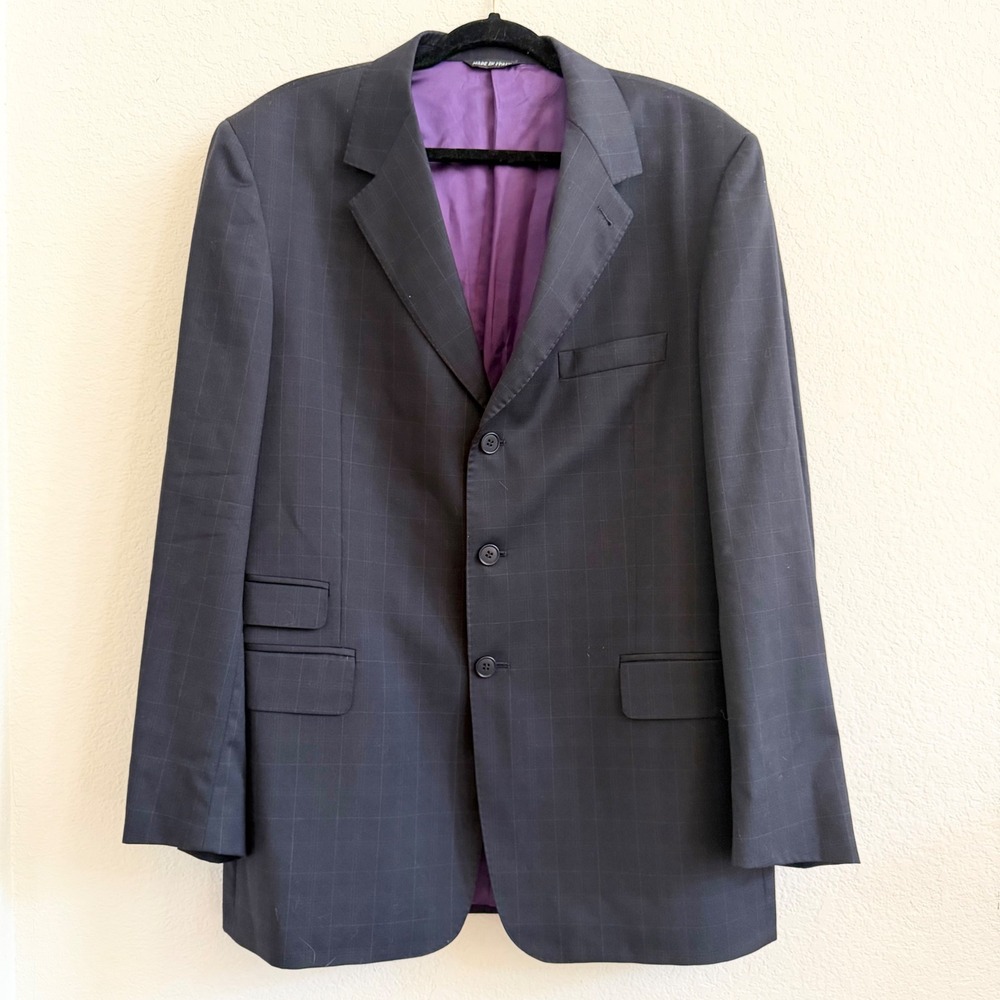 Paul Smith London Mens 42 100% Wool Windowpane Blazer Suit Jacket Made in Italy